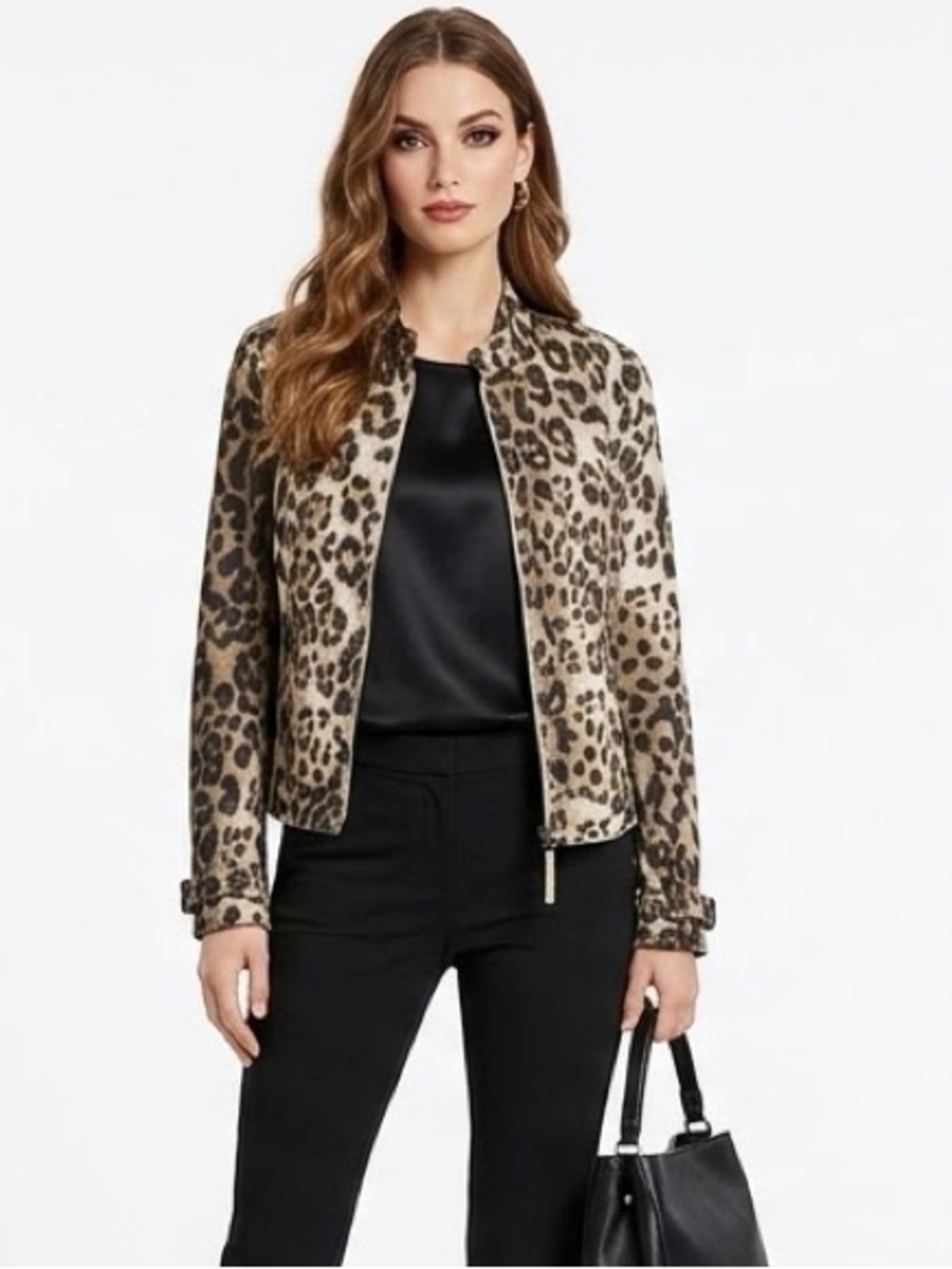 MARC CAIN |LEOPARD PRINT FRONT ZIP MOTO UTILITY JACKET